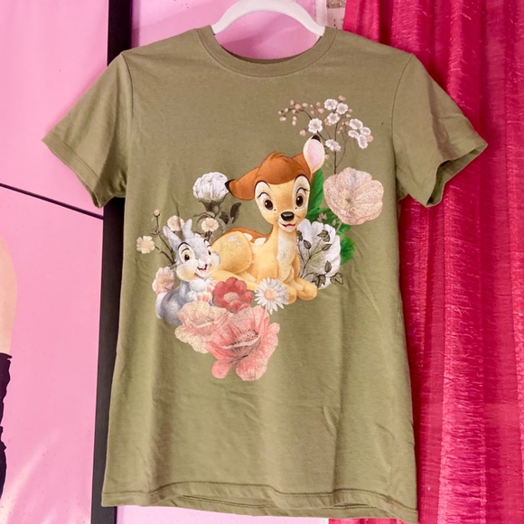 Walt Disney’s Bambi 🦌  T-Shirt Casual Graphic Olive Green Tee Women’s Small - Picture 3 of 4